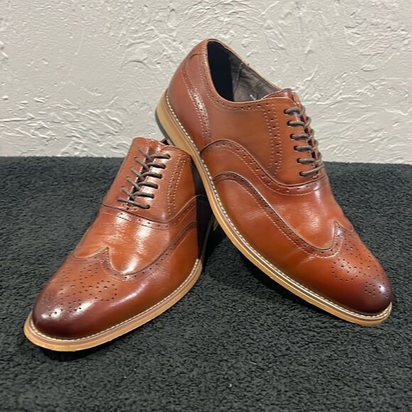 🔥🔥 STACY ADAMS Dunbar Wingtip Oxford Brown Dress Shoes - Men Sz 8M - PERFECT! - Picture 1 of 15